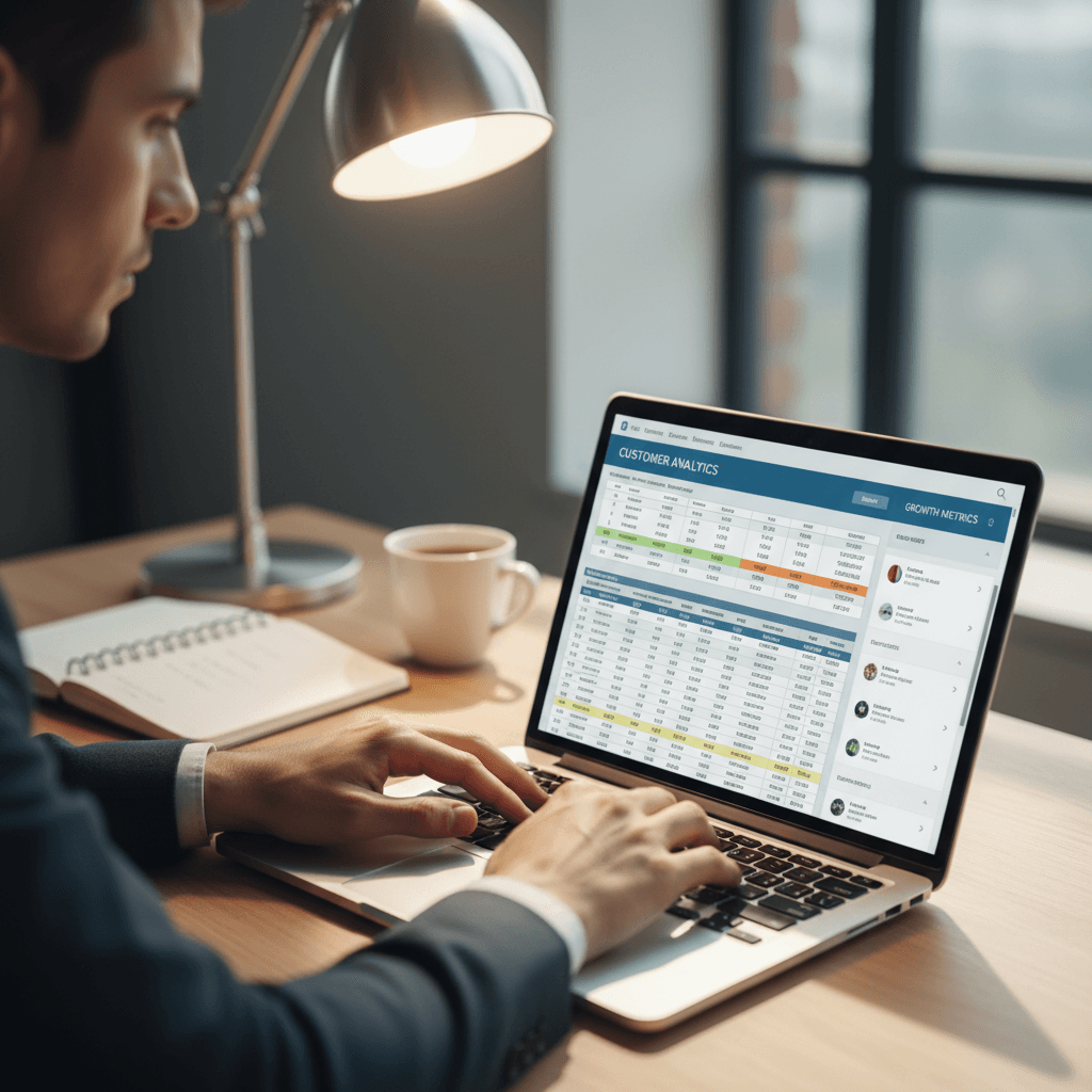 Restaurant owner reviewing SEO analytics on laptop
